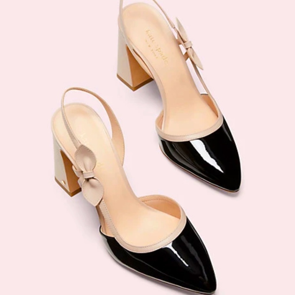 Kate Spade pink & black patent leather pumps
